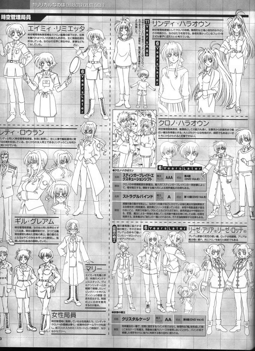 6+girls amy_limiette animal_ears artist_request cat_ears cat_tail character_request chrono_harlaown clyde_harlaown coat concept_art cropped_jacket facial_mark familiar forehead_mark gauntlets gil_graham greyscale highres jacket lety_lowran lieze_aria lieze_lotte lindy_harlaown long_sleeves lyrical_nanoha magical_boy magical_girl mahou_shoujo_lyrical_nanoha mahou_shoujo_lyrical_nanoha_a's mariel_atenza military military_uniform monochrome mother_and_son multiple_boys multiple_girls open_clothes open_jacket pants ponytail shoulder_spikes siblings sisters spikes tail tsab_naval_military_uniform twins uniform