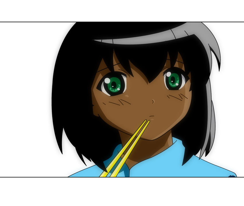 chopsticks dark_skin green_eyes kokubunji_koyori nurse_witch_komugi-chan solo third-party_edit vector_trace
