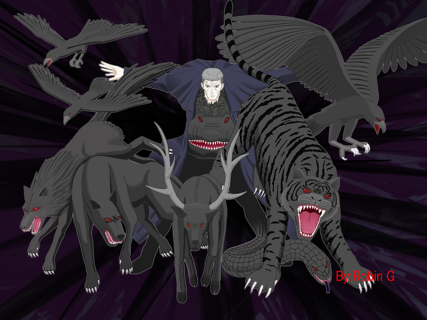 beast bird dog eagle highres melty_blood nrvnqsr_chaos raven_(animal) snake tiger tsukihime type-moon white_hair wolf