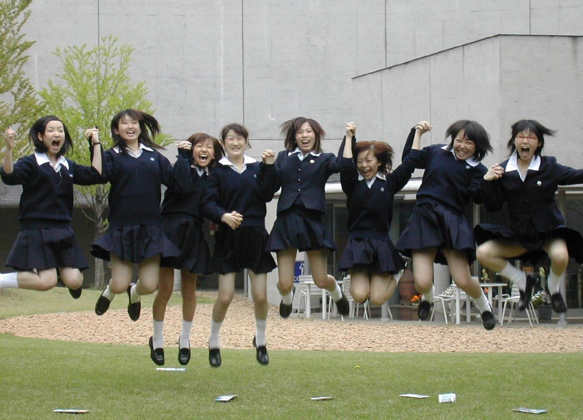 jumping multiple_girls photo school_uniform