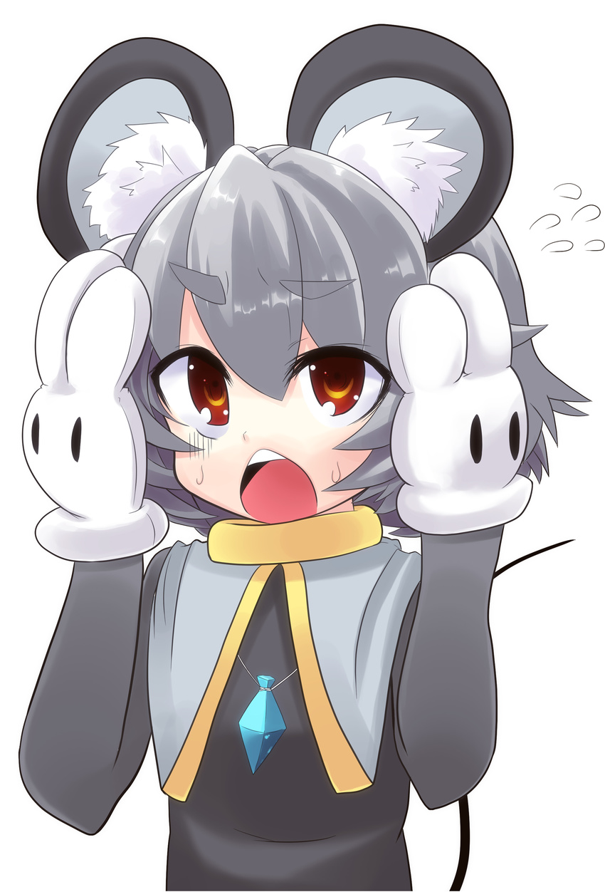 absurdres animal_ears eyebrows gloves grey_hair highres mouse_ears nazrin red_eyes short_hair solo touhou usa-pom