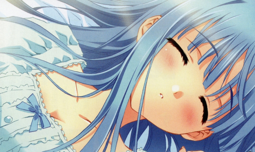 blue_hair blush carnelian closed_eyes highres long_hair para-sol sleeping solo