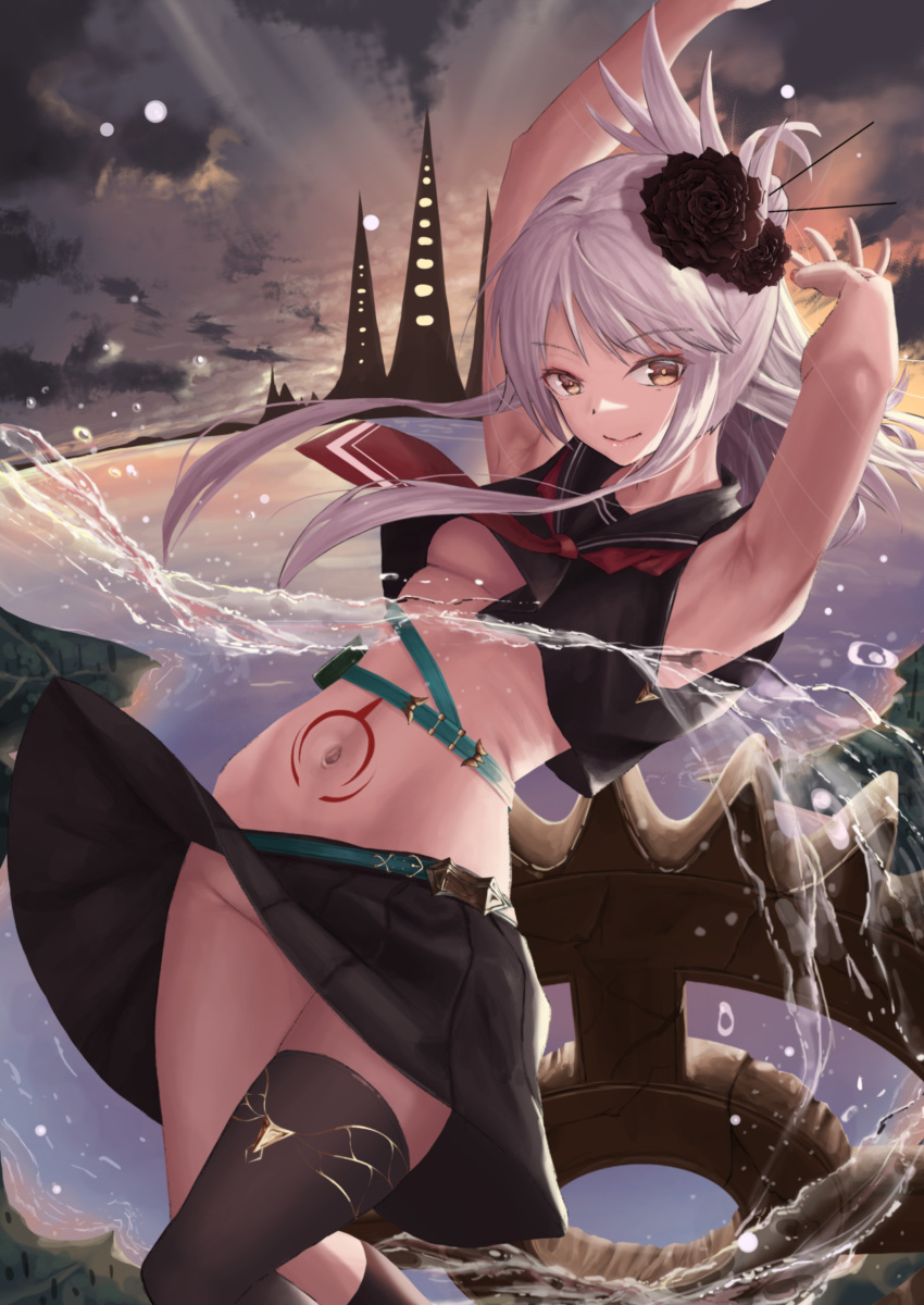 fate/grand_order fate/stay_night kuroe_von_einzbern nekobell no_bra nopan seifuku shirt_lift skirt_lift tattoo thighhighs