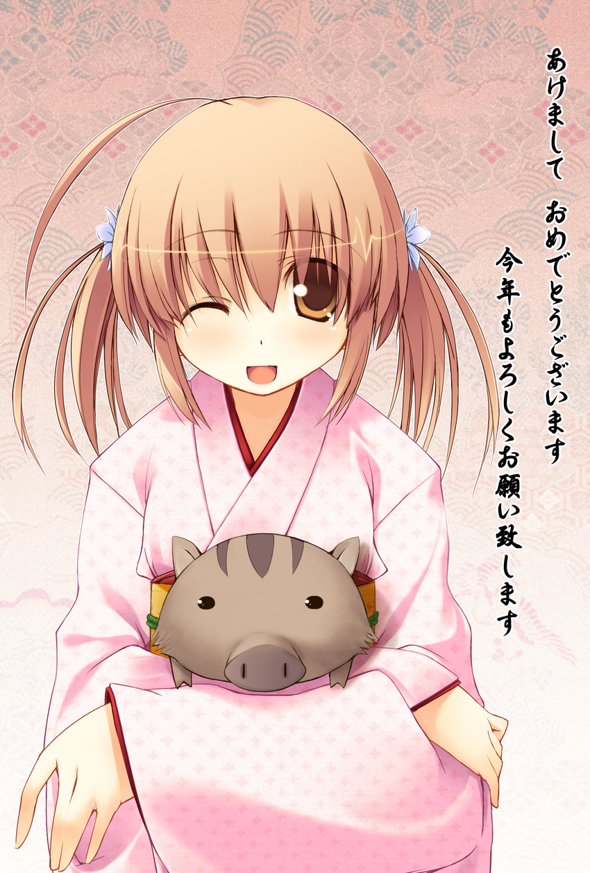 boar copyright_request highres japanese_clothes jirou_(chekoro) kimono long_sleeves new_year solo