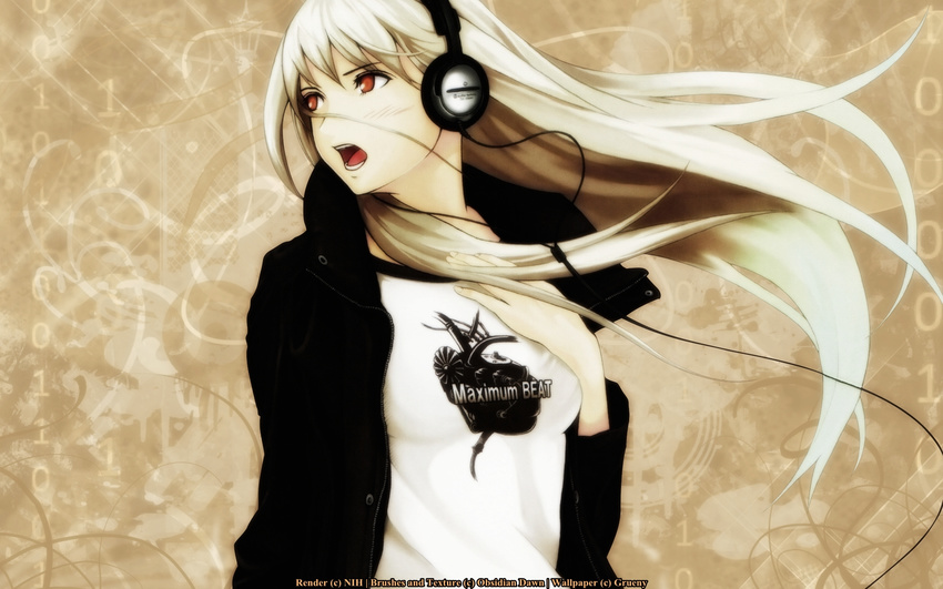 artist_request blonde_hair headphones highres long_hair open_mouth red_eyes silver_hair sukone_tei utau