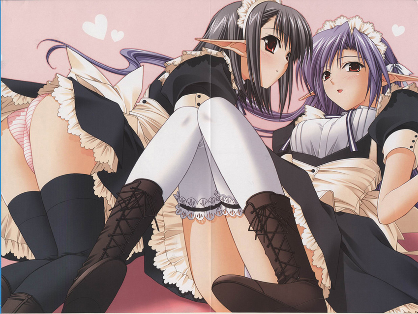 ai_(tick!_tack!) boots crease duplicate maid multiple_girls official_art panties pantyshot sage_(tick!_tack!) scan shuffle! suzuhira_hiro thighhighs tick!_tack! underwear yuri