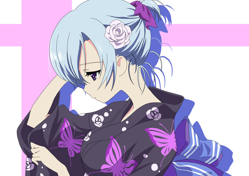 alternate_hairstyle henriette_mystere hoshino_sora japanese_clothes kimono purple_eyes silver_hair solo tantei_opera_milky_holmes