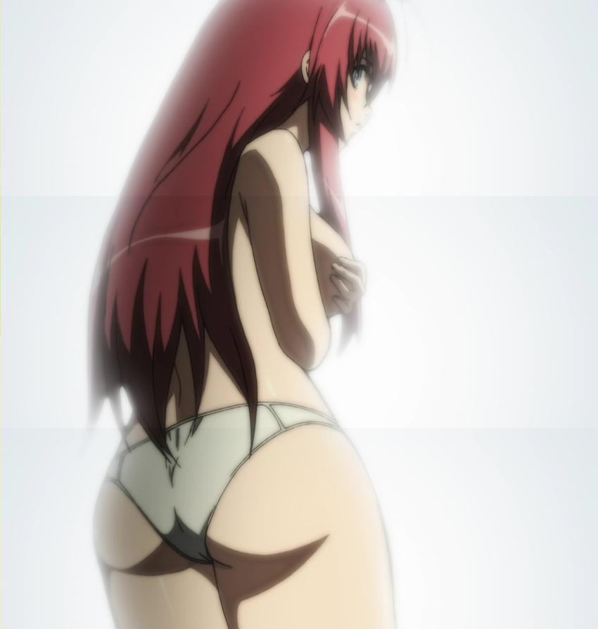 ass breast_hold highres hyakka_ryouran_samurai_girls looking_back panties red_hair topless underwear yagyuu_juubei_(hyakka_ryouran)