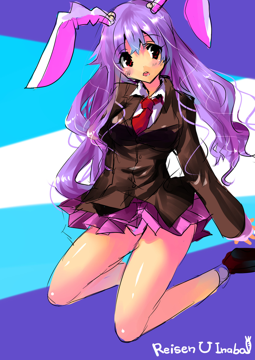 absurdres animal_ears bad_id bad_pixiv_id blazer bunny_ears character_name highres jacket kobanzame long_hair necktie pleated_skirt purple_hair red_eyes red_neckwear reisen_udongein_inaba sketch skirt solo touhou