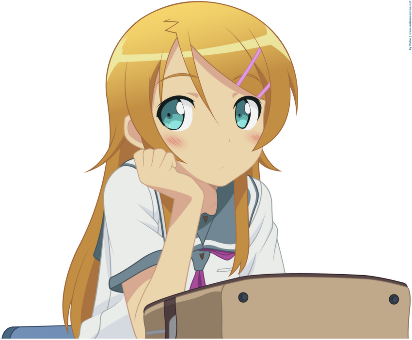 absurdres blue_eyes hair_ornament hairclip hand_on_own_face highres kousaka_kirino long_hair orange_hair ore_no_imouto_ga_konna_ni_kawaii_wake_ga_nai school_uniform solo transparent_background vector_trace