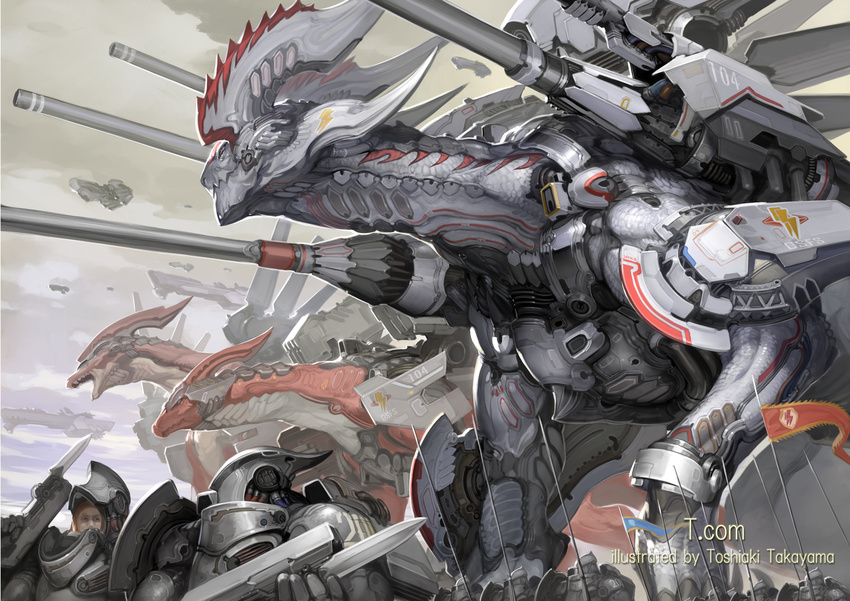 armor cyborg dragon gun highres lance original polearm takayama_toshiaki watermark weapon