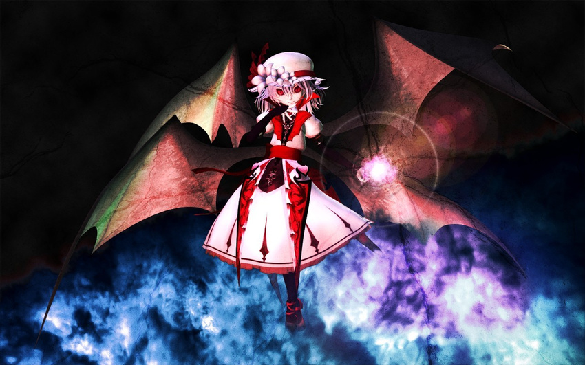 alternate_costume amenotuki bat_wings dress hat koumajou_densetsu multiple_wings red_eyes remilia_scarlet solo touhou vampire wallpaper wings