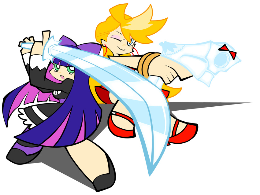 blonde_hair gun panty_&amp;_stocking_with_garterbelt panty_(character) stocking_(character) sword weapon wink