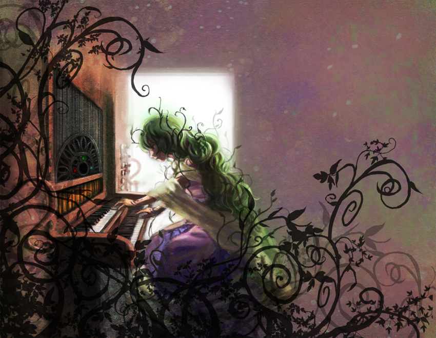 aya_namihei dorothy_woodstock green_hair instrument piano plant sekien_no_inganock solo steampunk_(liarsoft) vines