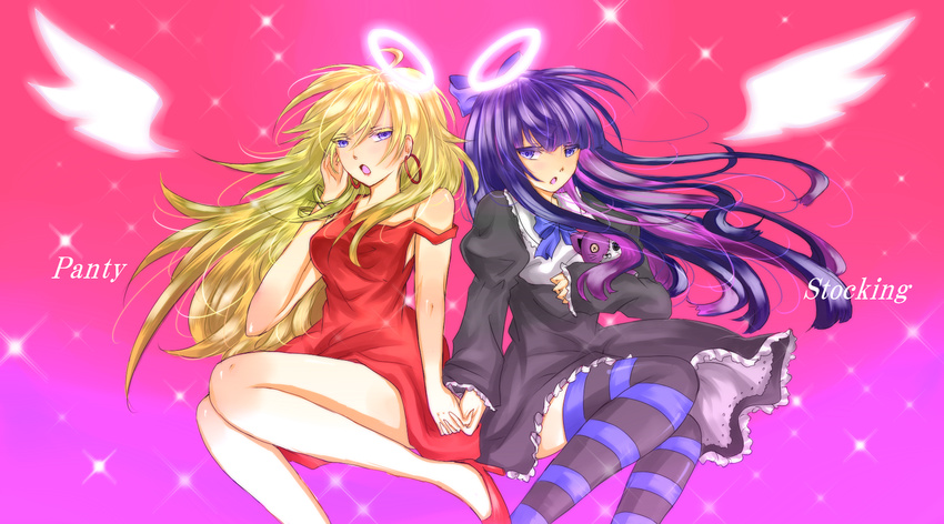 angel dress goth gothic halo highres panty_&amp;_stocking_with_garterbelt panty_(character) panty_(psg) stocking_(character) stocking_(psg) wings
