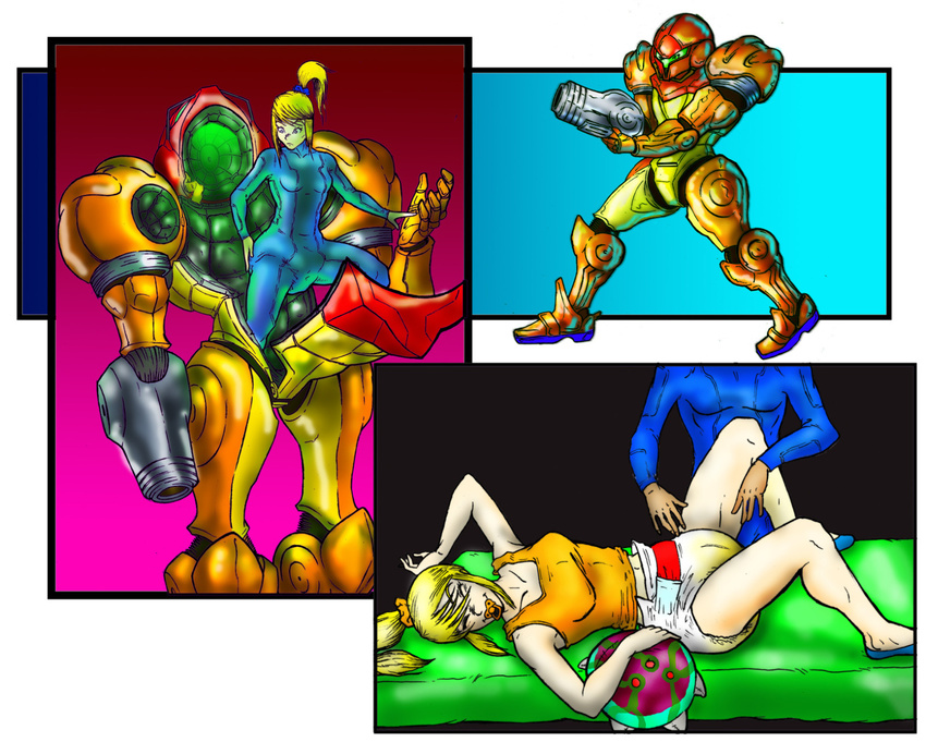 adult_baby diaper diaper_changing highres metroid nintendo pacifier samus_aran stuffed_toy