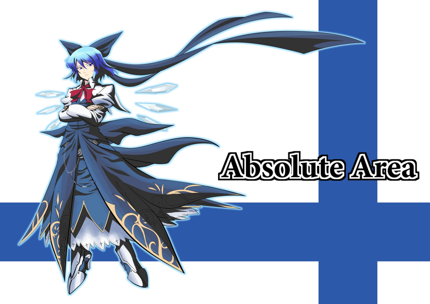 alternate_costume armor armored_dress cirno crossed_arms highres older ribbon shishou_(absolute_area) solo touhou wings