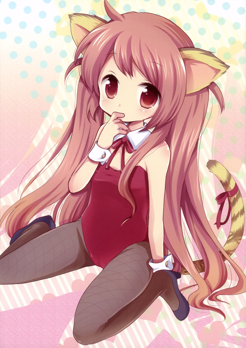 absurdres animal_ears brown_hair cat_ears chinese_zodiac highres hiroichi kittysuit original pantyhose solo tail tiger_ears tiger_tail twintails year_of_the_tiger