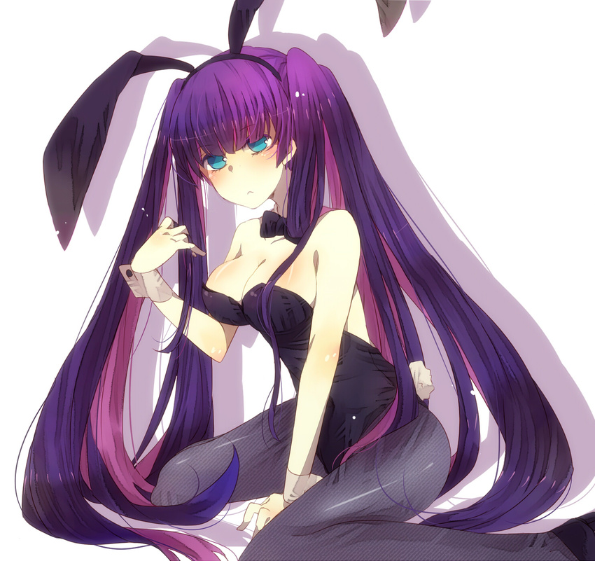 alternate_hairstyle animal_ears bad_id bad_pixiv_id bunny_ears bunny_tail bunnysuit highres long_hair mugi_(twinbox) panty_&amp;_stocking_with_garterbelt pantyhose solo stocking_(psg) tail twintails