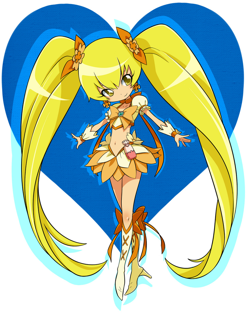 92 blonde_hair blush boots bow cure_sunshine cute gloves hair_ornament heart heartcatch_precure! heartcatch_pretty_cure! highres myoudouin_itsuki precure pretty_cure smile twintails yellow_eyes