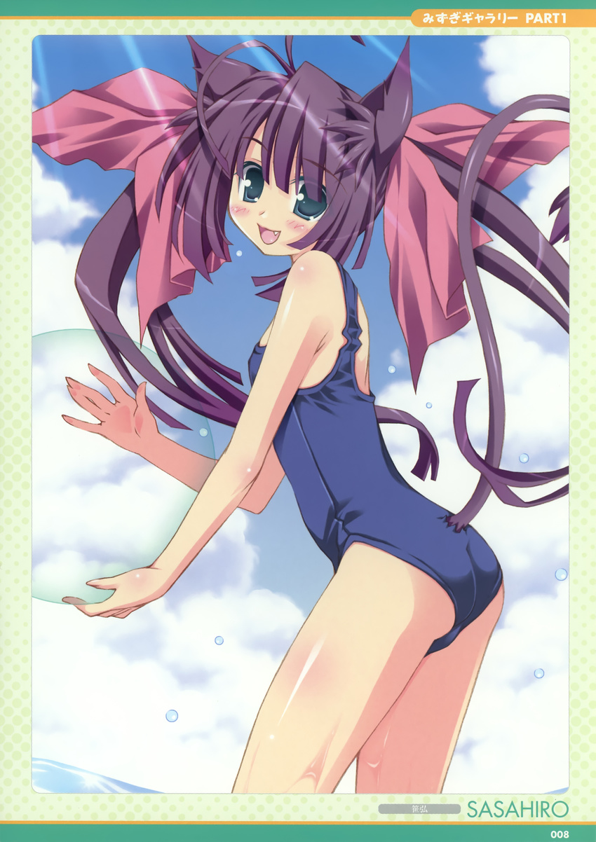 absurdres animal_ears black_hair cat_ears cat_tail copyright_request green_eyes highres long_hair one-piece_swimsuit sasahiro school_swimsuit solo swimsuit tail twintails