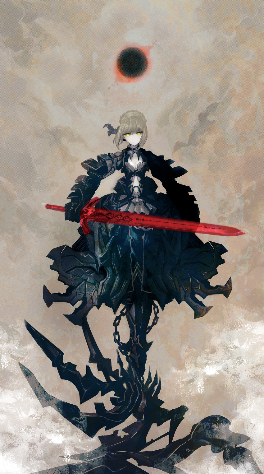 absurdres armor armored_dress artoria_pendragon_(all) blonde_hair dress fate/stay_night fate_(series) highres huke md5_mismatch saber_alter short_hair solo sword weapon yellow_eyes
