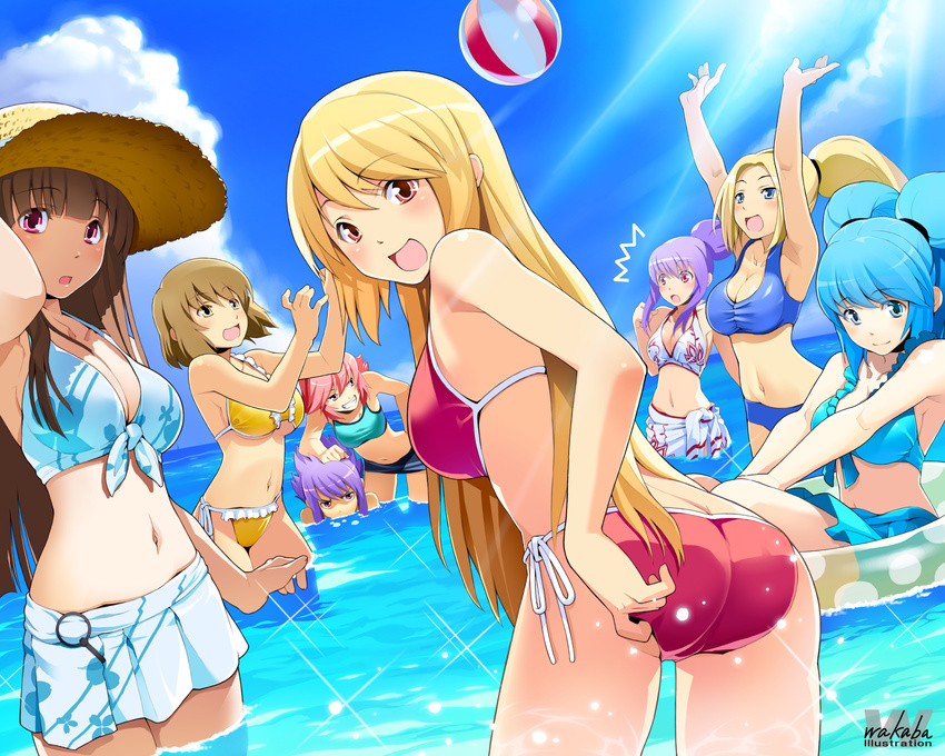 bikini blonde_hair breasts brown_hair c.s.-chan cosmic_break crimrose cyberstep misty_hollow pink_hair purple_hair summer swimsuit winberrl zero_saber_girl