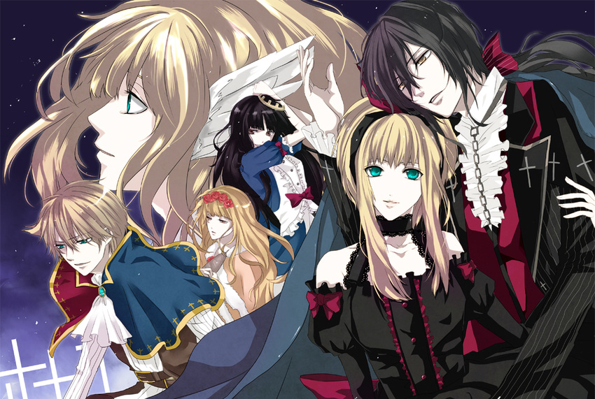 4girls bad_id bad_pixiv_id black_hair blonde_hair doll dornroschen elisabeth_von_wettin elyse green_eyes marchen marchen_von_friedhof multiple_boys multiple_girls schneewittchen sleeping_beauty sound_horizon tettere tomio_(crowns) yellow_eyes