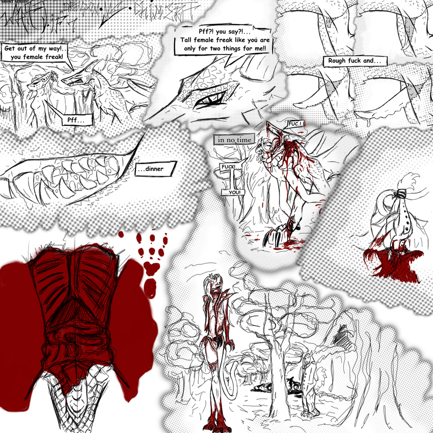 bite blood breasts chimera claws comic disembowelment dragon erection female gore grow guro guts hair horn horns hybrid intestines male mouth nude penis scalie snuff tailopen unknown_artist