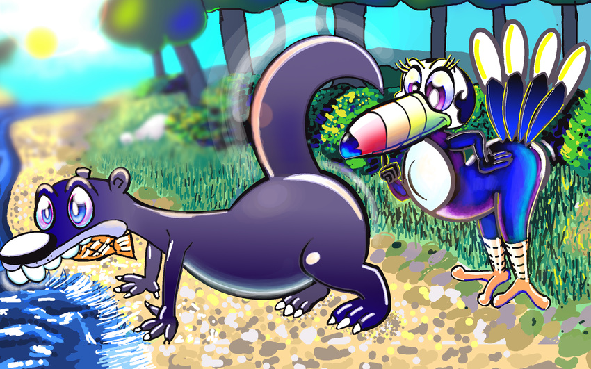 brandy_and_mr._whiskers cartoon colorful duo ed_(brandy_and_mr._whiskers) fish hi_res mammal marine mustelid otter river seppuku sun toucan what