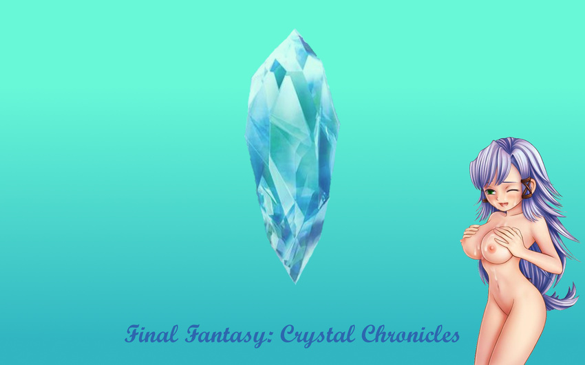 final_fantasy final_fantasy_crystal_chronicles green_eyes highres nude purple_hair selkie wallpaper