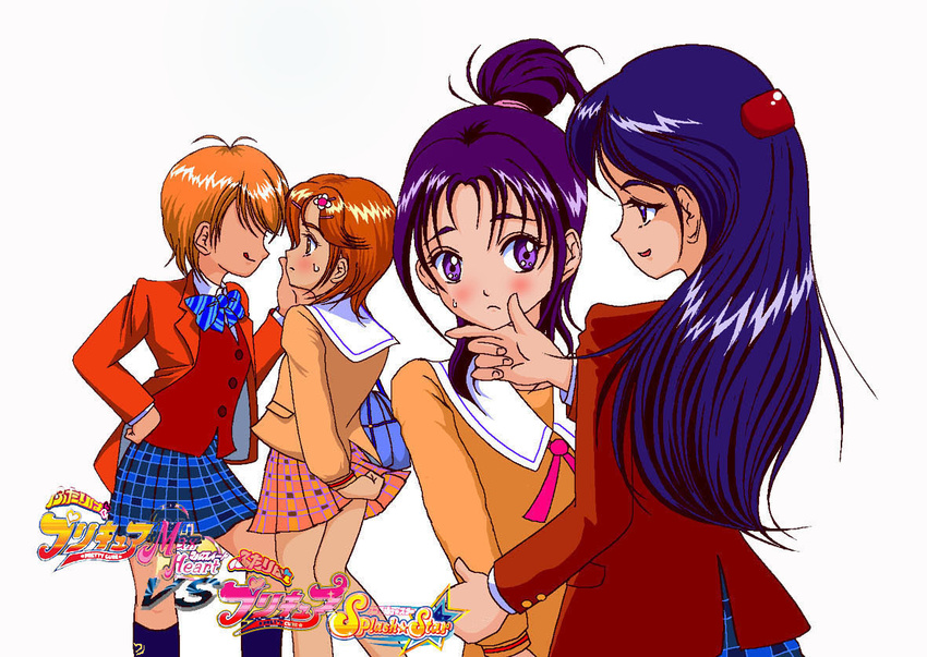 blush crossover futari_wa_precure futari_wa_precure_splash_star futari_wa_pretty_cure futari_wa_pretty_cure_splash_star hyuuga_saki mishou_mai misumi_nagisa no_eyes precure pretty_cure school_uniform sweatdrop you_gonna_get_raped yukishiro_honoka yuri