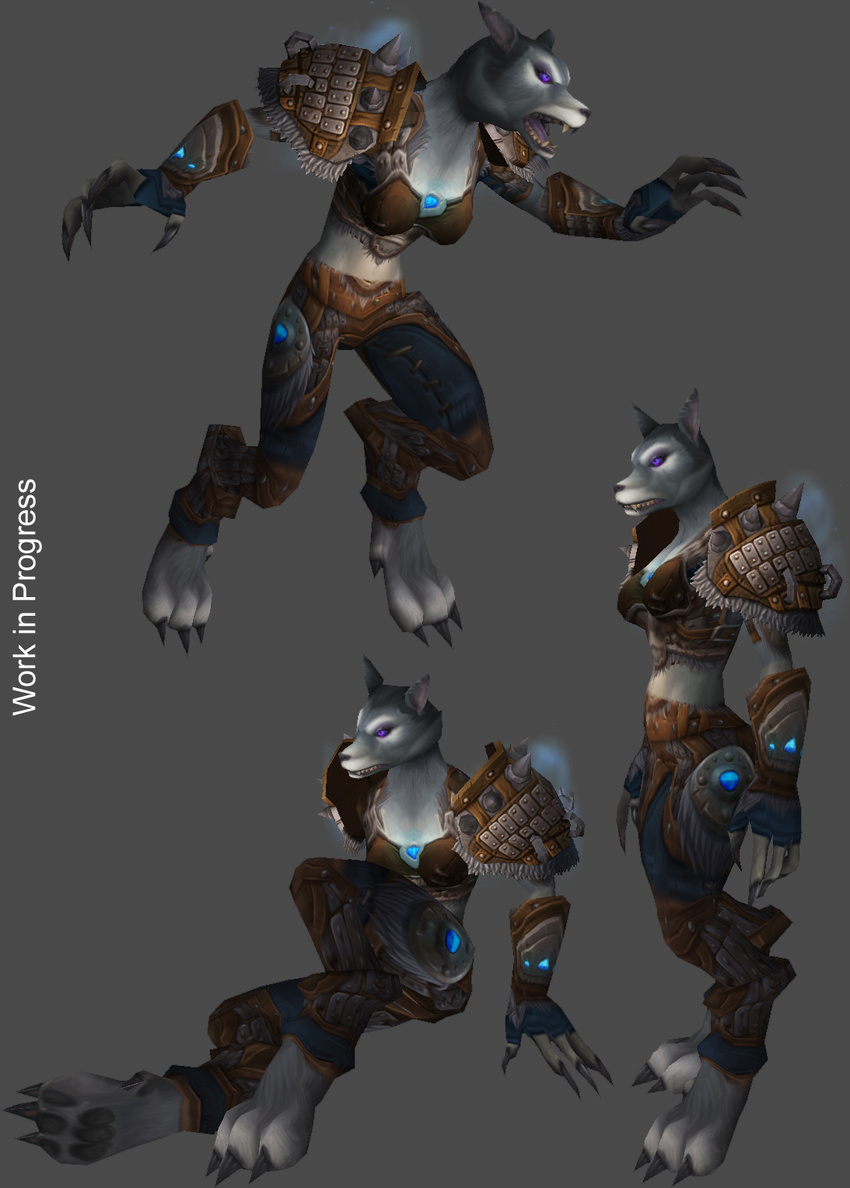 3d armor canine claws female feral glowing growl mail preview purple_eyes solo warcraft werewolf wolf worgen work_in_progress world_of_warcraft