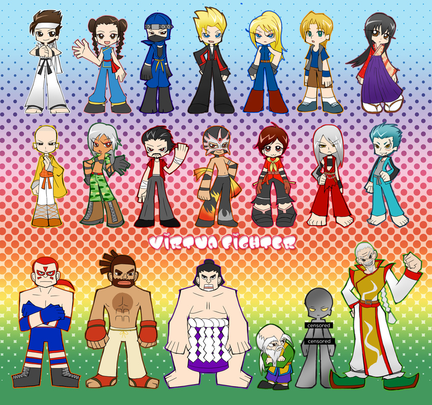 6+girls abs absolutely_everyone bad_id bad_pixiv_id bald bar_censor bare_shoulders blonde_hair bodysuit brad_burns censored character_request chinese_clothes dark_skin dougi dural eileen_(virtua_fighter) el_blaze everyone hakama highres hinogami_goh jacky_bryant japanese_clothes jean_kujo jeffry_mcwild kage-maru lau_chan lei-fei lion_rafale long_hair multiple_boys multiple_girls ninja nude old_man pai_chan panty_&amp;_stocking_with_garterbelt parody ponytail sarah_bryant shaolin_monk shun_di style_parody sumo taka-arashi umenokouji_aoi ustumi_soudou vanessa_lewis virtua_fighter wolf_hawkfield yuki_akira