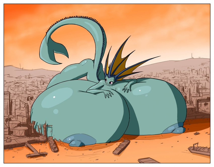 and_nothing_of_value_was_lost ass_up breasts butt catastrophe cityscape destruction female hundreds_lost hyper hyper_breasts jollyjack landfill macro orange_eyes pok&eacute;mon scalie ship_wreck solo tailfin uhoh vaporeon