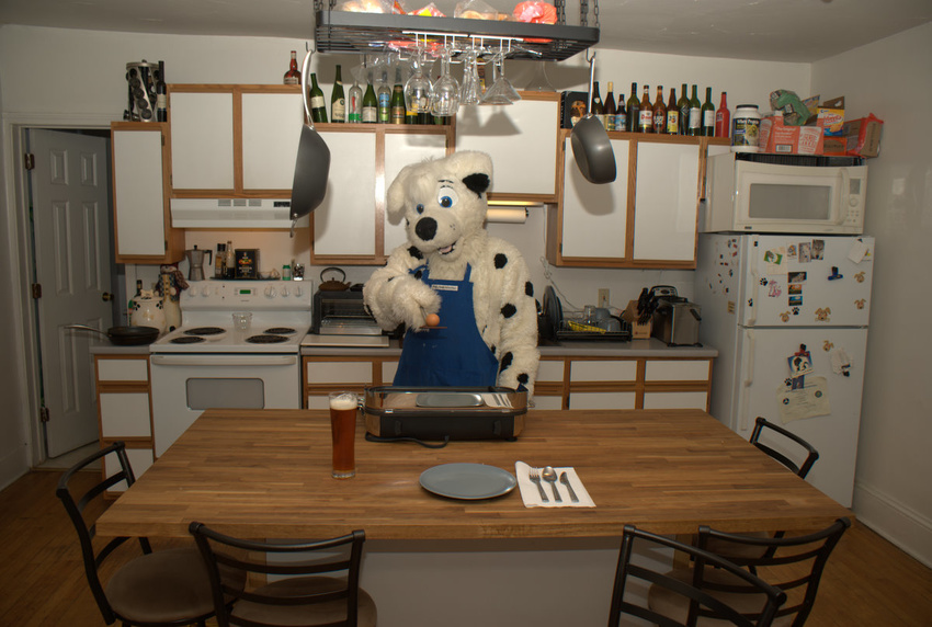 anthro apron beer beverage blue_eyes canine dalmatian dog fridge fursuit house kitchen male mammal photo pup1k real solo unknown_artist