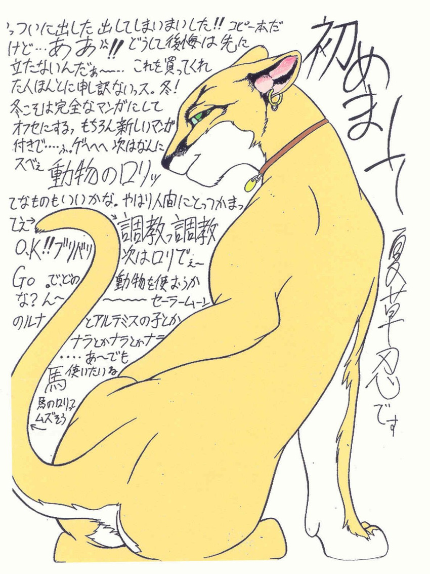 feline female feral japanese japanese_text jyu_han lion lioness mammal plain_background sacrament solo sound_effects text translation_request white_background