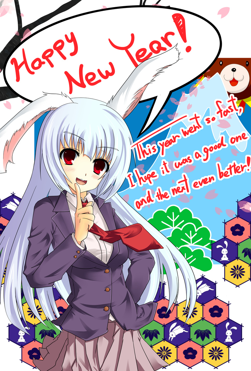absurdres animal_ears aoy_shuri bad_id bad_pixiv_id blazer blue_hair bunny_ears highres jacket long_hair necktie new_year red_eyes red_neckwear reisen_udongein_inaba solo touhou
