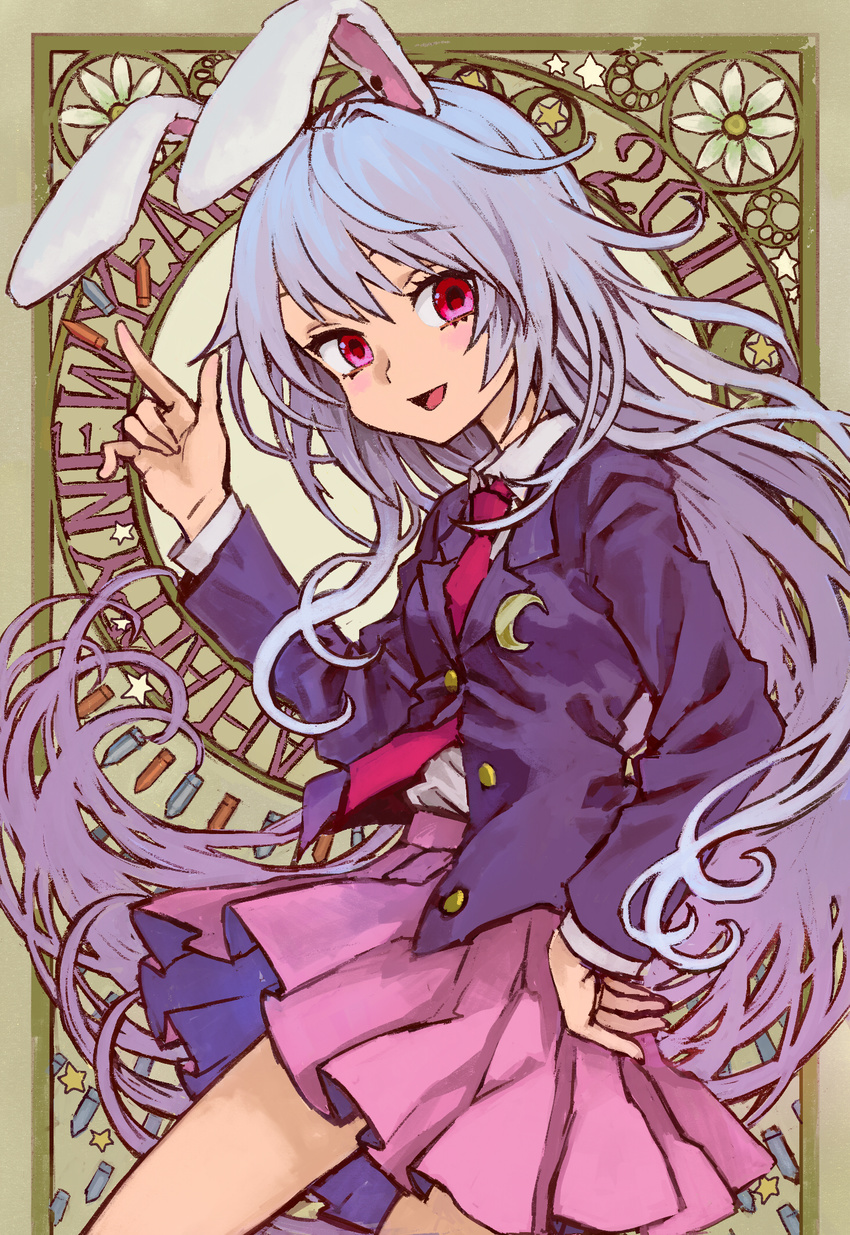 2011 ama-tou animal_ears art_nouveau blazer bunny_ears gradient_hair hands highres jacket long_hair multicolored_hair necktie purple_hair red_eyes reisen_udongein_inaba solo touhou