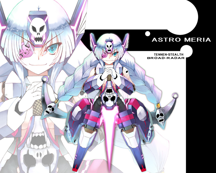 anchor astro_mariah braid cosmic_break energy_sword eyepatch long_hair mecha_musume skull standing sts sword weapon
