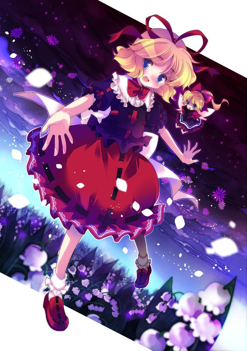 absurdres amo blonde_hair blue_eyes bubble_skirt doll dress flower highres lily_of_the_valley medicine_melancholy ribbon short_hair skirt solo su-san touhou wings