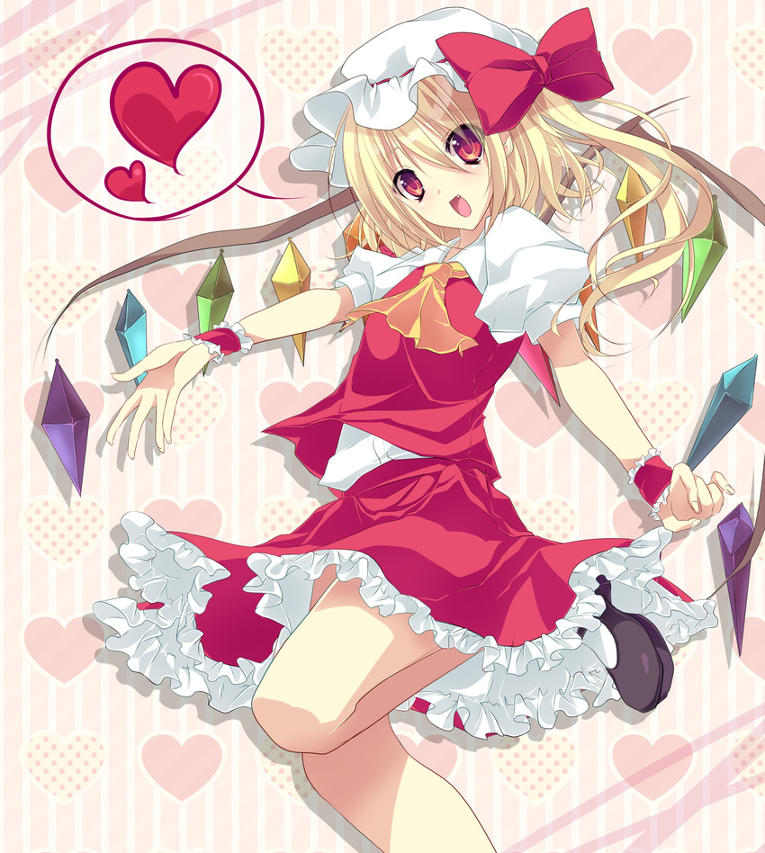 ascot bad_id bad_pixiv_id flandre_scarlet hat heart highres ponytail red_eyes short_hair side_ponytail solo touhou unxo wings
