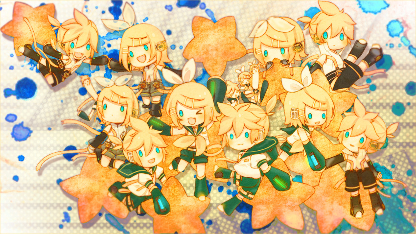 1girl bad_id bad_pixiv_id brother_and_sister chibi highres kagamine_len kagamine_len_(append) kagamine_rin kagamine_rin_(append) siblings soriku star twins vocaloid vocaloid_append