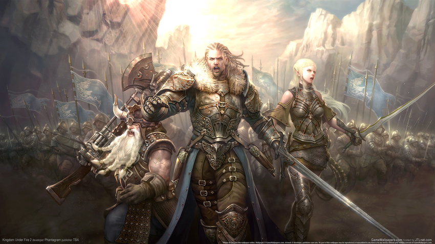 armor axe dwarf elf epic gun highres kingdom_under_fire kingdom_under_fire_2 knight manly pointy_ears sword weapon