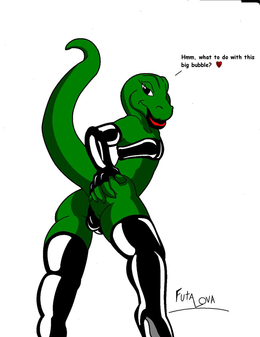 balls butt crossdressing futalova g-string gloves leather legwear lips male plain_background reptile scalie solo thigh_highs underwear white_background