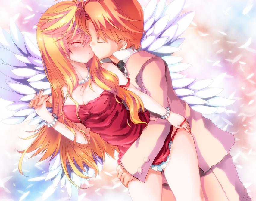 angel blush breasts brief_(character) brief_(psg) cleavage dress panty_&amp;_stocking_with_garterbelt panty_(character) panty_(psg) wings