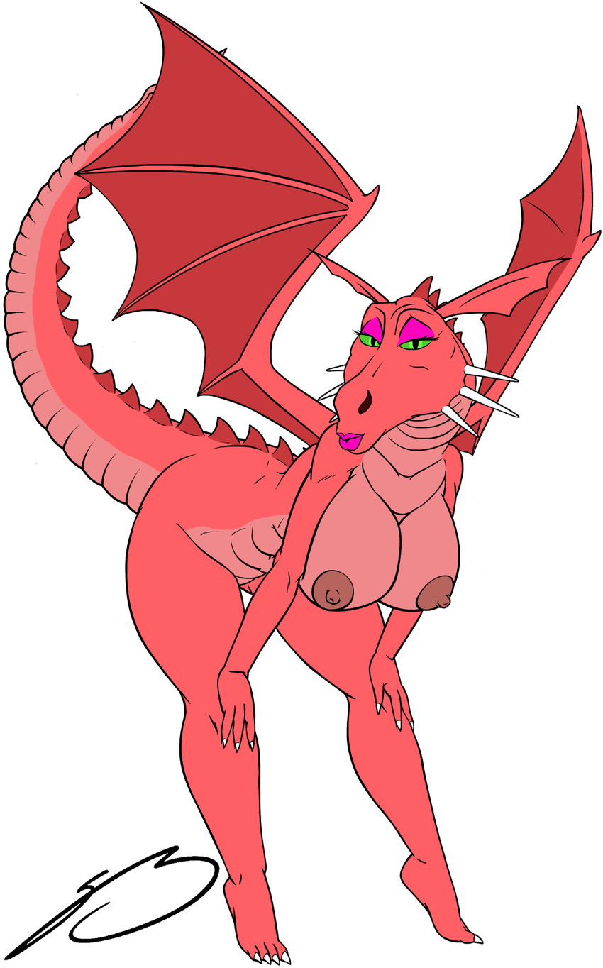 alpha_channel anthro anthrofied breasts dragon dragon_(shrek) female nipples pink pink_body plain_background rule_34 scalie shrek solo steven_stagg transparent_background wings