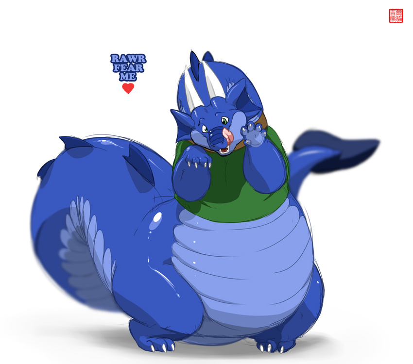 &hearts; blue blue_body bottomless cute dragon fat gillpanda looking_at_viewer male morbidly_obese odendo_(character) overweight plain_background rawr solo thick_tail tongue white_background