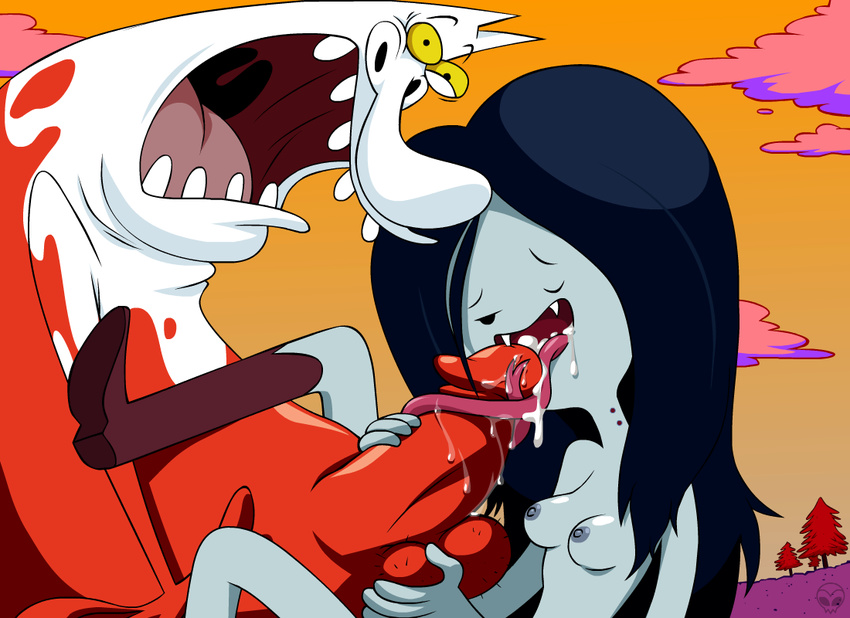 black_eyes cow_and_chicken crossover cum demon female male marceline oral straight the_red_guy toony vampire zone