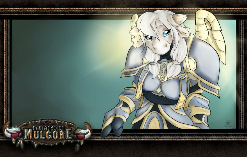 big big_breasts blue_eyes bovine breasts cattle cow female hair horn horns mammal pigtails priest robe shalinka solo tauren video_games wallpaper warcraft white_hair widescreen world_of_warcraft